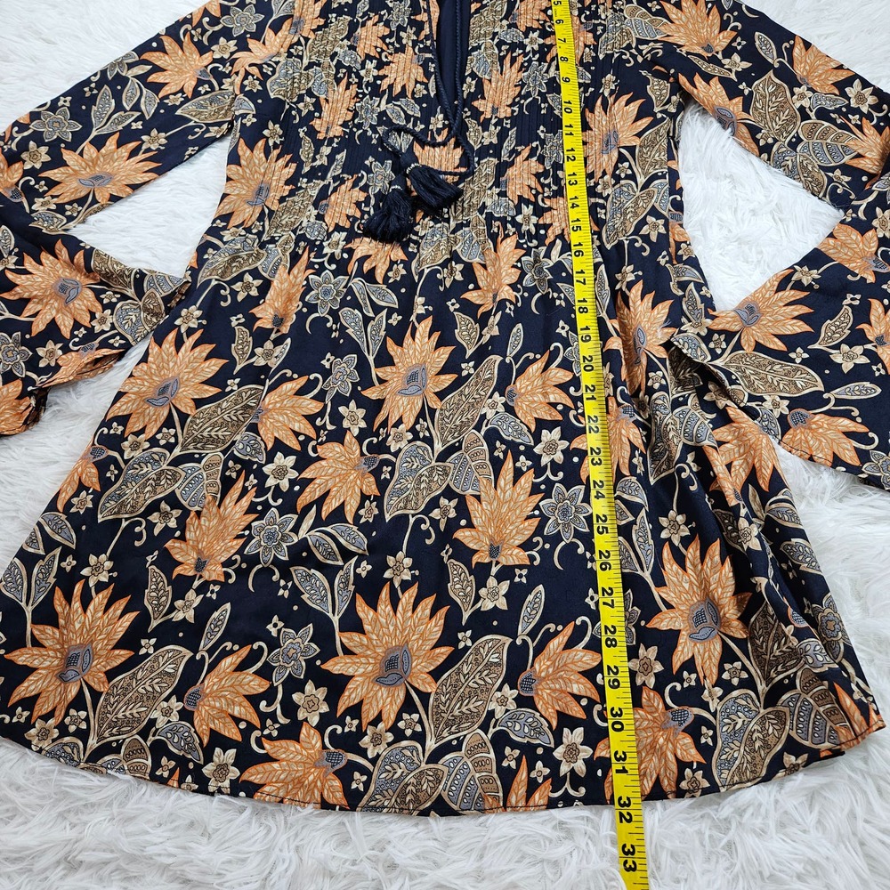 Revolve Tularosa Sz XS Himalayan Blue Floral Boho Flared Sleeve Mini Dress‎ - Picture 8 of 13